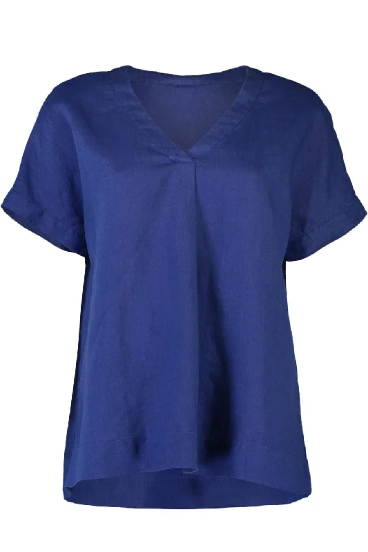 V Neck Linen Blouse Bell Sleeve Blouse