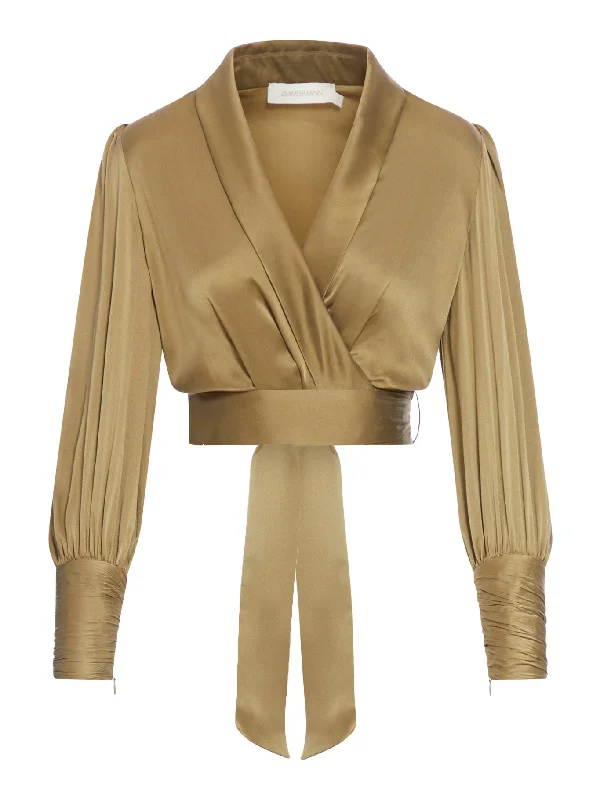 WRAP SILK BLOUSE Satin Long Blouse
