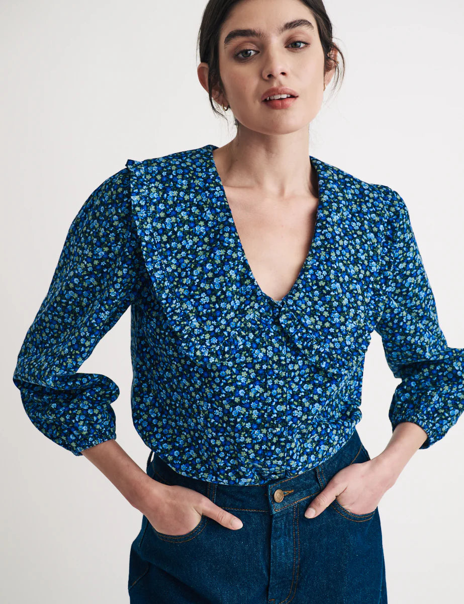 Emmie Blouse Navy Cord Embroidered Cotton Blouse
