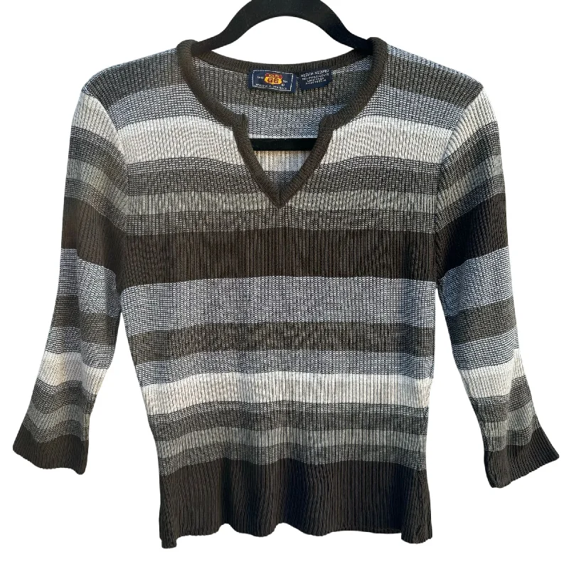 Route 66 Vintage Y2K Womens Brown Tan Striped Ribbed Knit V Neck Fitted Sweater M Fitted Loose Oversized Route 66 Vintage Y2K Womens Brown Tan Striped Ribbed Knit V Neck Fitted Sweater M Fitted Loose Oversized