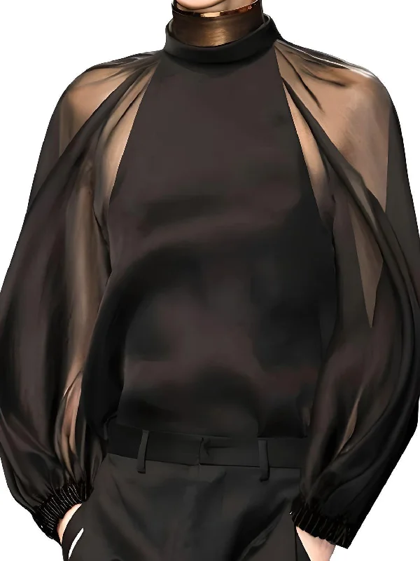 Women's Fashion Sexy Black Sheer Blouse Long Sleeves Loose Solid Color Casual High Street Shirt Tops Soft Modal Blouse Women's Fashion Sexy Black Sheer Blouse Long Sleeves Loose Solid Color Casual High Street Shirt Tops Soft Modal Blouse