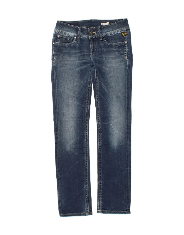 G-STAR Womens Low Waist Straight Jeans W30 L31 Navy Blue Fashionable Raw Edge Jeans