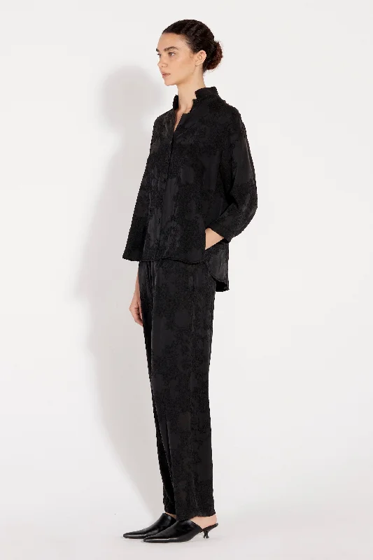 Black Silk Jacquard
 Lauren Blouse Balloon Sleeve Blouse