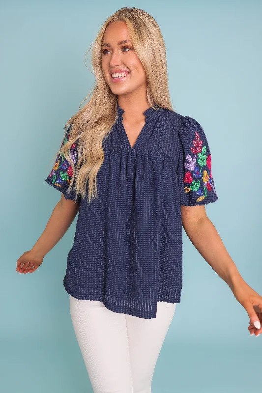 RESTOCK: Blossoming Into More Blouse-Navy Vintage Polka Blouse