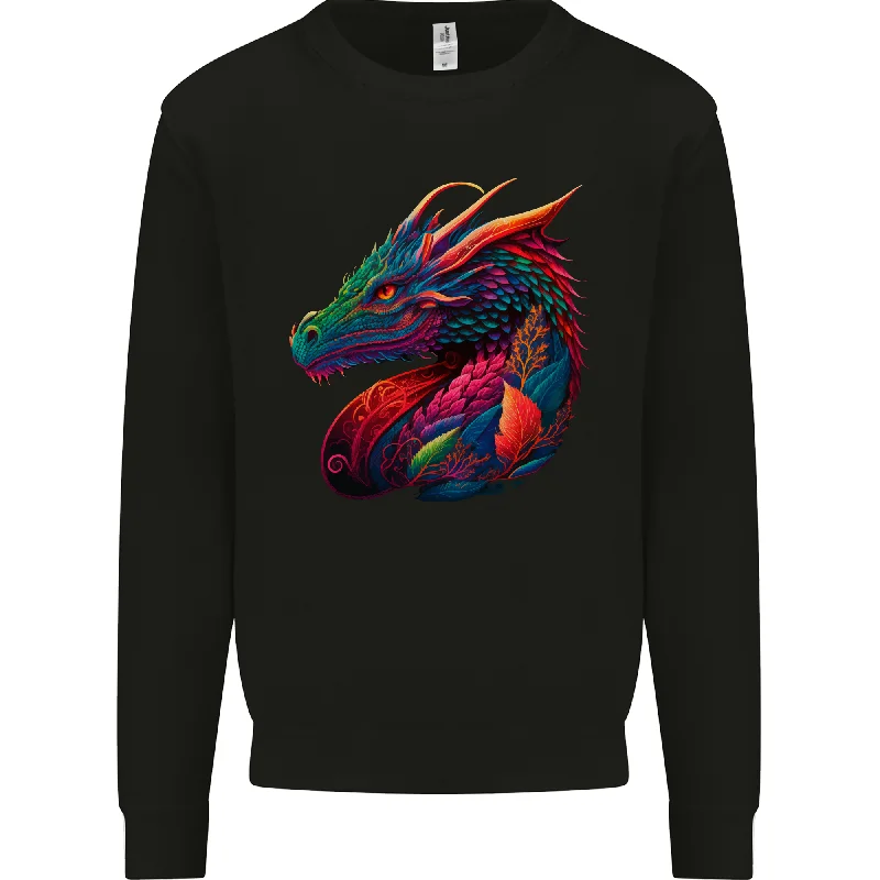 A Colourful Dragon Fantasy Mens Sweatshirt Jumper Hoodie with Contrast Stitching Detailed Premium A Colourful Dragon Fantasy Mens Sweatshirt Jumper Hoodie with Contrast Stitching Detailed Premium