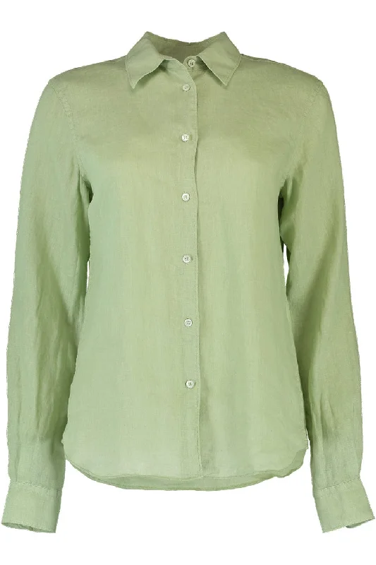 Long Sleeve Linen Blouse - Mint Puff Sleeve Blouse