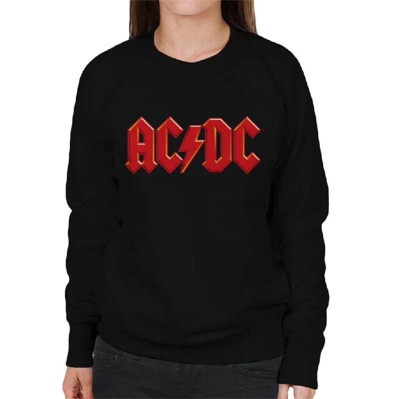 AC/DC Red Thunderbolt Logo Women's Sweatshirt Hoodie with Raglan Sleeves Sporty Comfortable AC/DC Red Thunderbolt Logo Women's Sweatshirt Hoodie with Raglan Sleeves Sporty Comfortable