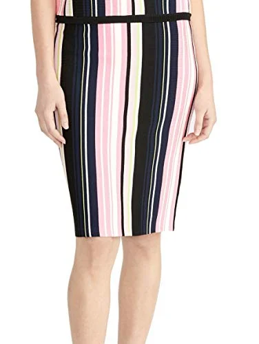 Olivia Striped Sweater Skirt Welt Pockets Slit Pockets Flap Pockets