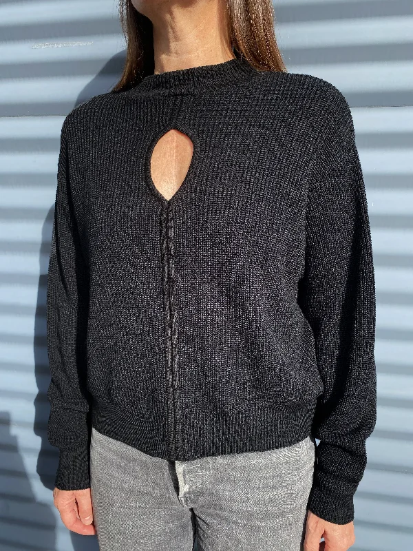 Keyhole Knit Jumper Mesh Sweater Canvas Denim