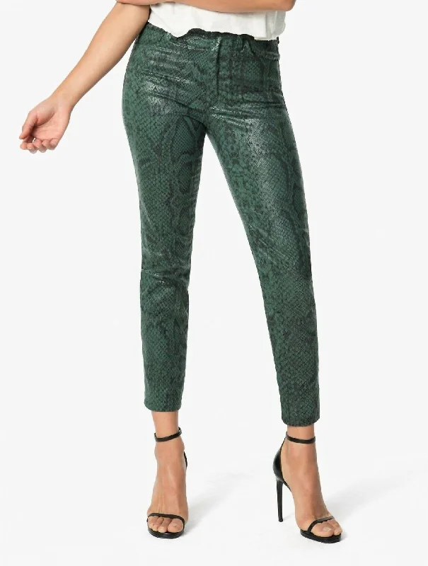 Snake Print Coated Skinny Jeans In Green Comfortable Ankle Jeans