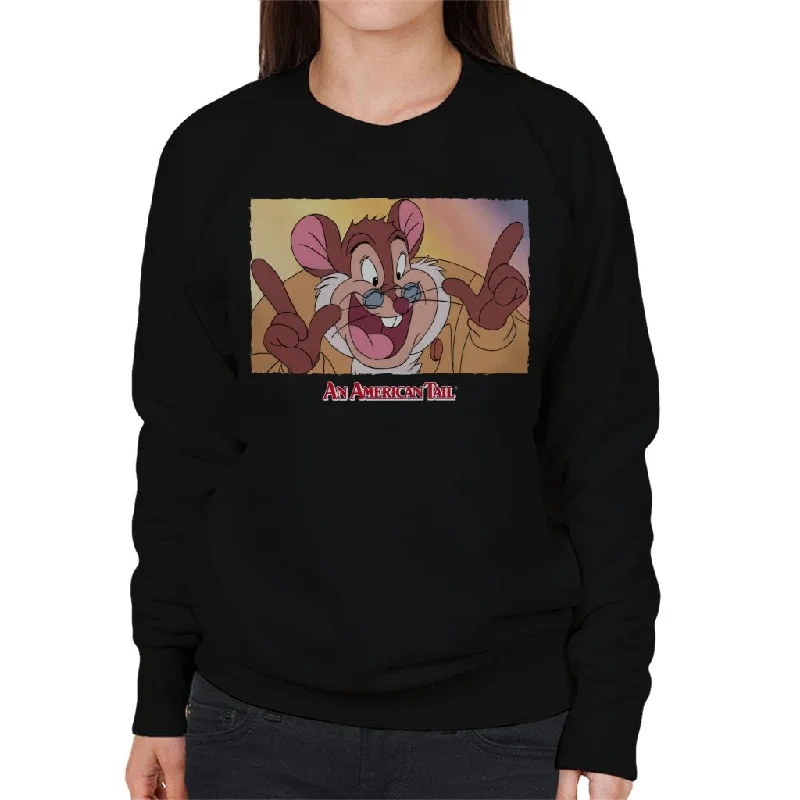 An American Tail Papa Mousekewitz Face Women's Sweatshirt Hoodie with Side Slits Relaxed Casual