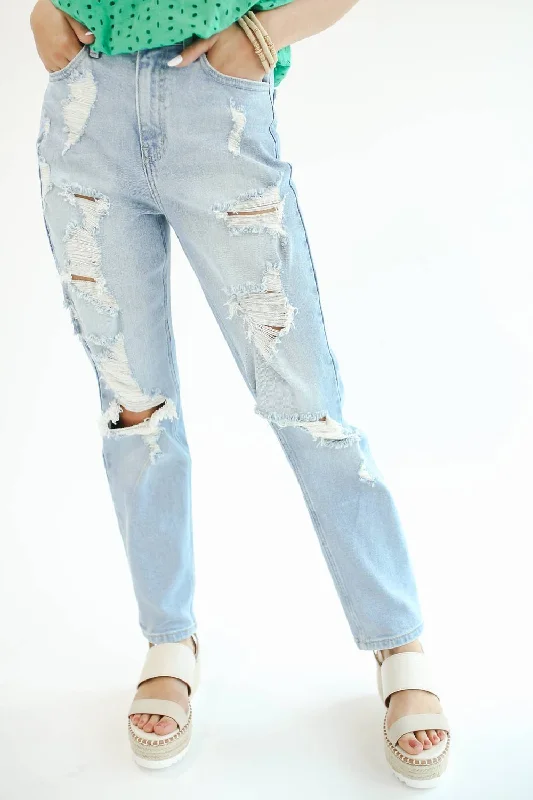 The Amelia Distressed Mom Jean In Light Wash Stylish High-Waisted Denim