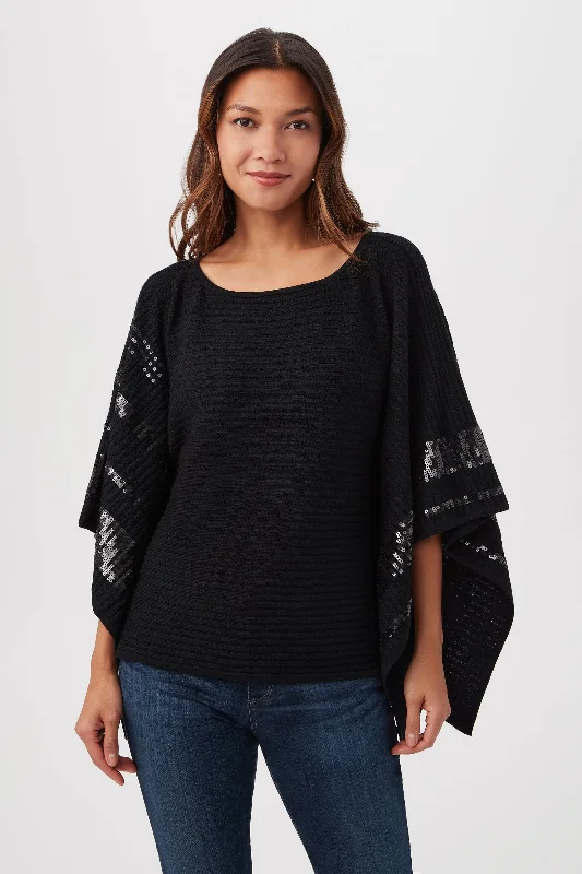 Adela Merino Wool Wrap Sweater With Black Sequin Stripes Modern Contemporary Chic