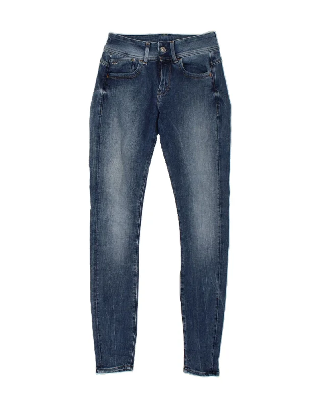 G-STAR Womens Skinny Jeans W26 L32 Blue Cotton Stylish Shredded Denim Jeans