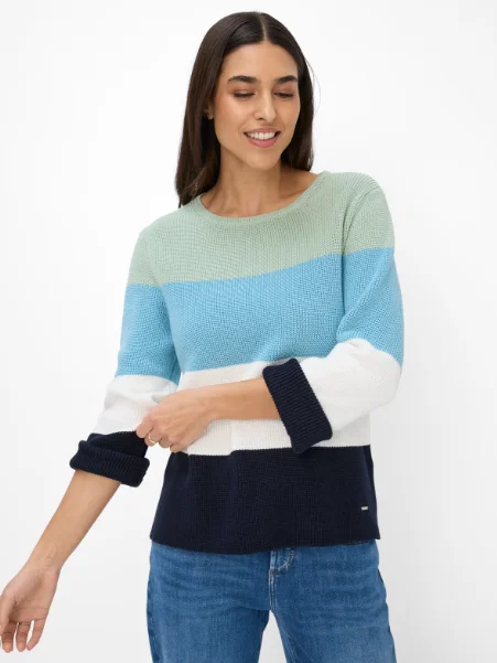 Lesley Sweater in Navy Mesh Blend Leather Blend Suede Blend