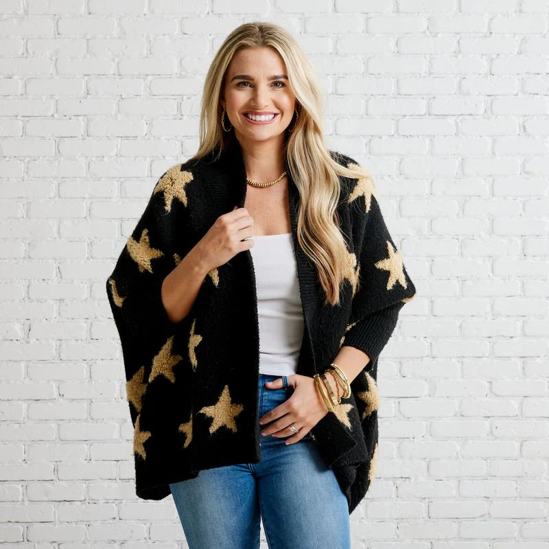 Cape Star Sweater Real Fur Shearling Chenille