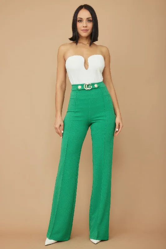 Cg Buckle And Button Detail Pants Cozy Fitted Pants
