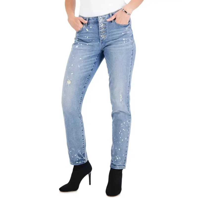 INC INTERNATIONAL CONCEPTS - Paint-Splatter Mid-Rise Straight-Leg Pants Comfy Zip-Up Pants