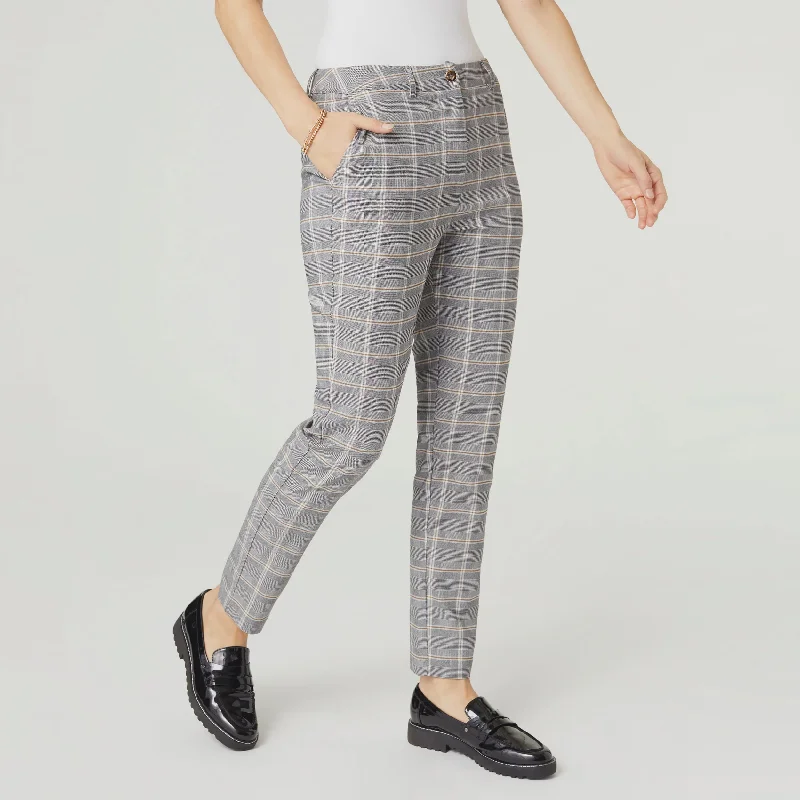 Wylda Stretch Plaid Pant | Black/Cream Trendy Velvet Pants