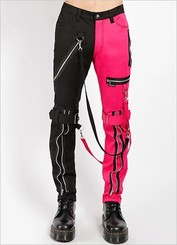 SPLIT LEG BONDAGE PANT - BLK PNK Classic Straight-Leg Pants