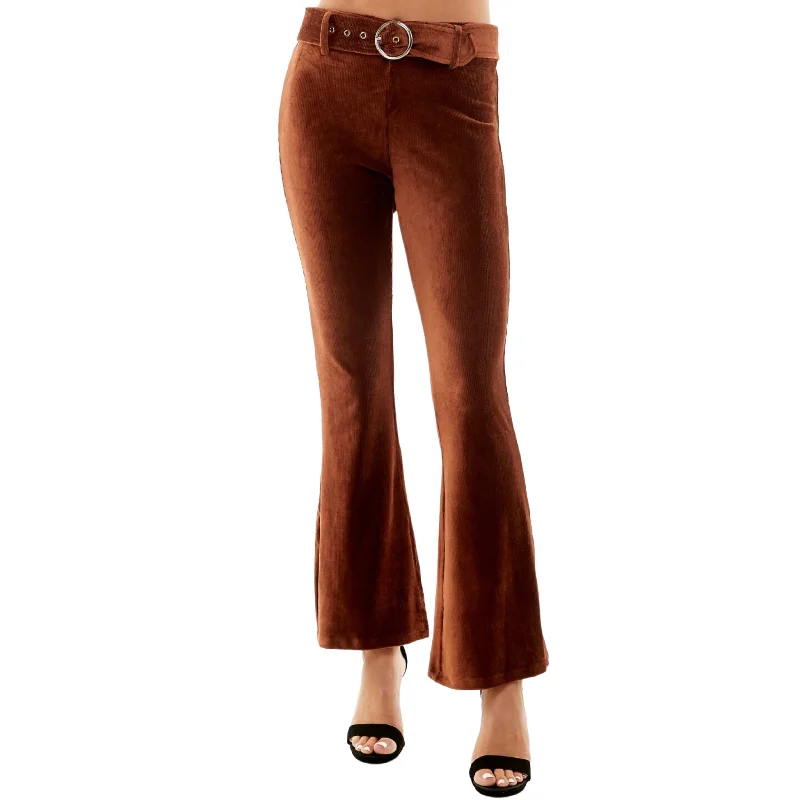 ULTRA FLIRT - Corded Belted Flare Pants Stylish Slim Trousers