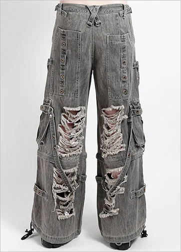DENIM STRAP SHREDDER PANT BLACK Classic Bootcut Trousers