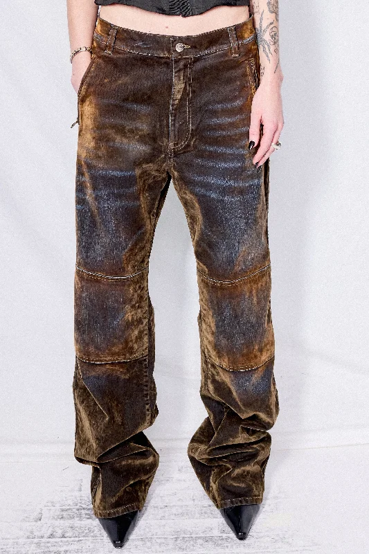 Brown Palerma Velvet Denim Pants Classic Stretch Pants
