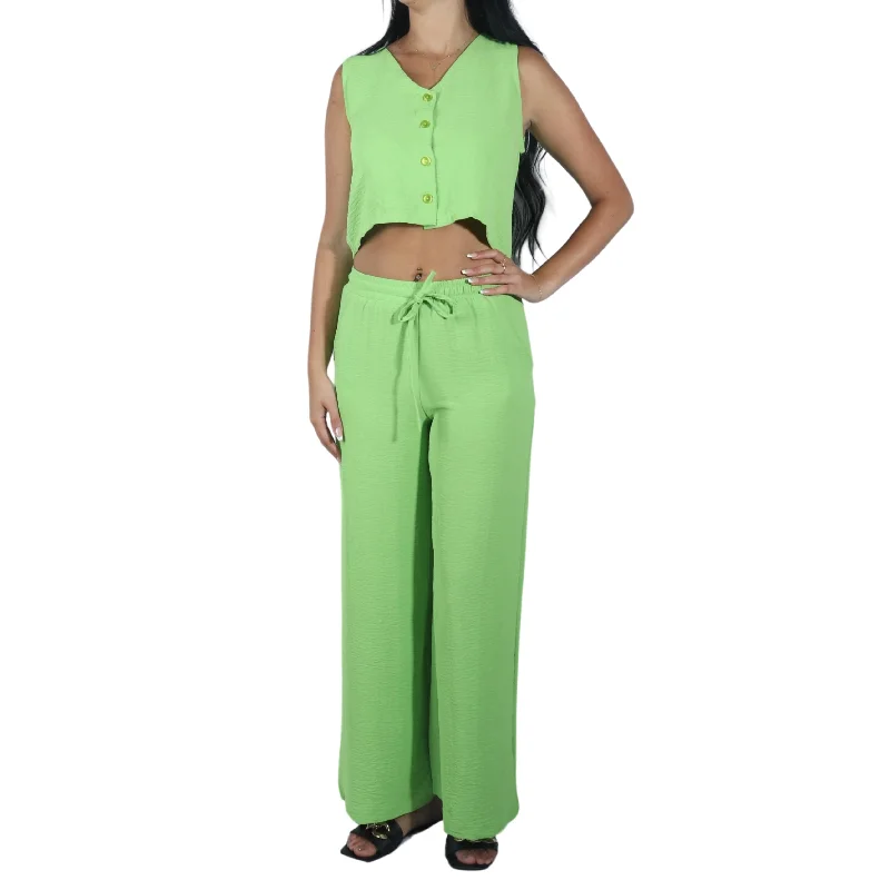 Vest And Wide Pants Set Comfortable Denim Trousers