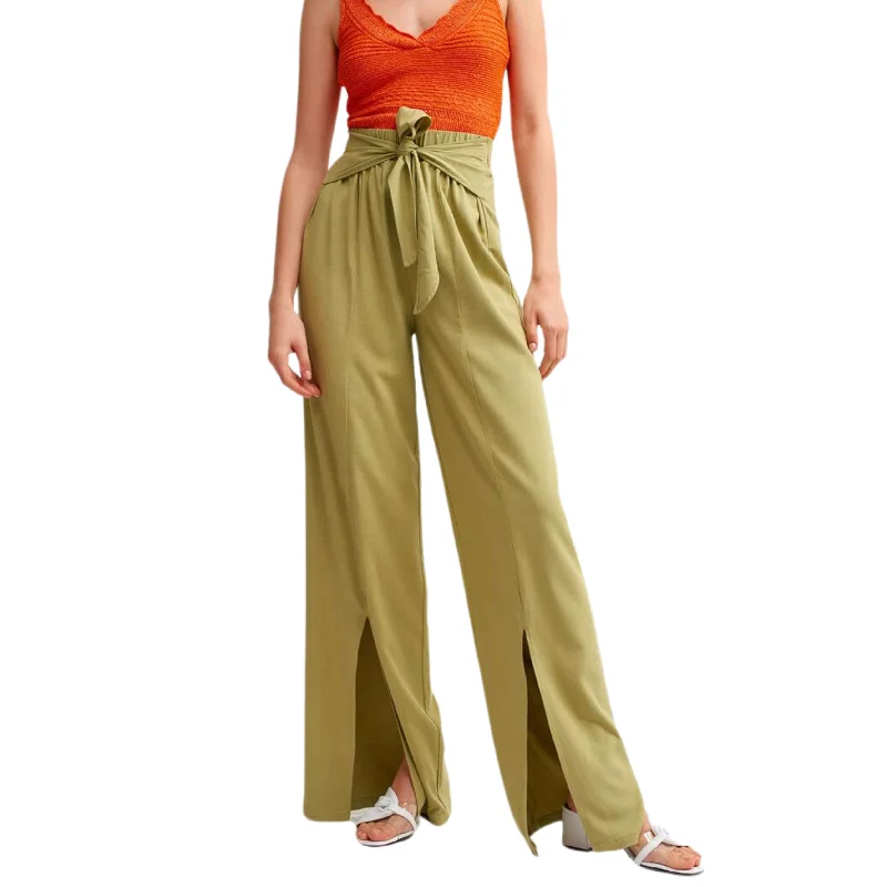 OXXO - Slit Detailed High Waist Pants Trendy Printed Pants