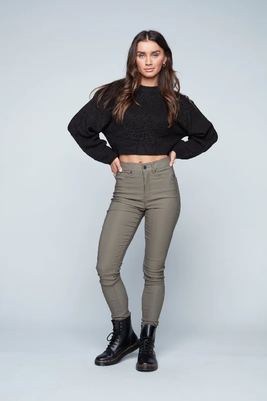 LULU - High Rise Fleece Lined Super Skinny Pants - Olive Soft Stretch Trousers