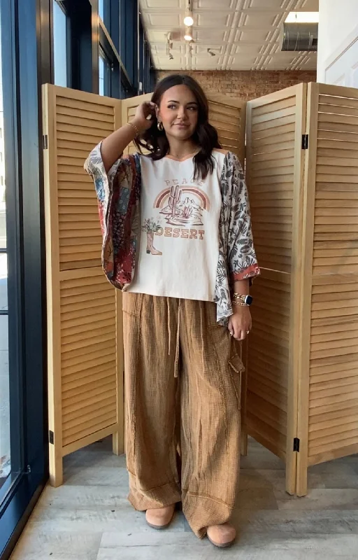On The Go Gauze Pants | Camel Classic Flared Pants