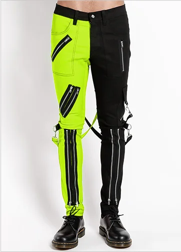 SPLIT LEG BONDAGE PANT BLK/LIME Cozy Fitted Pants
