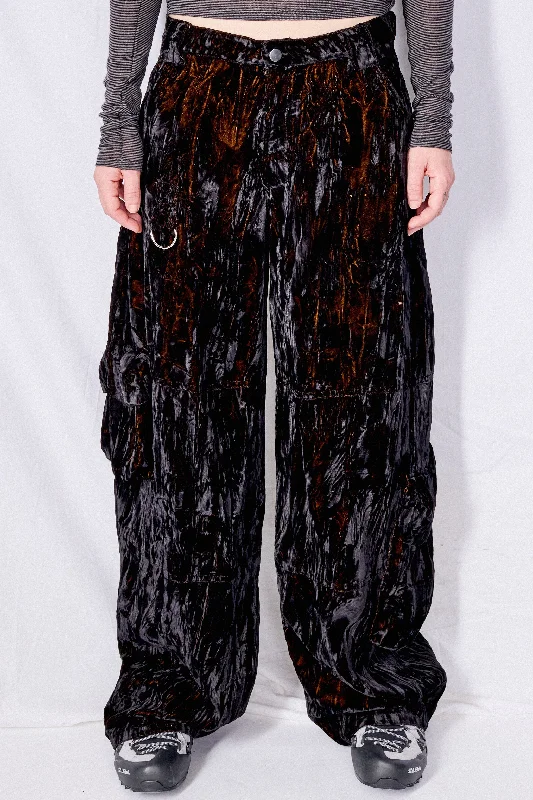 Black Lawn Velvet Cargo Pant Stylish Paperbag Waist Pants
