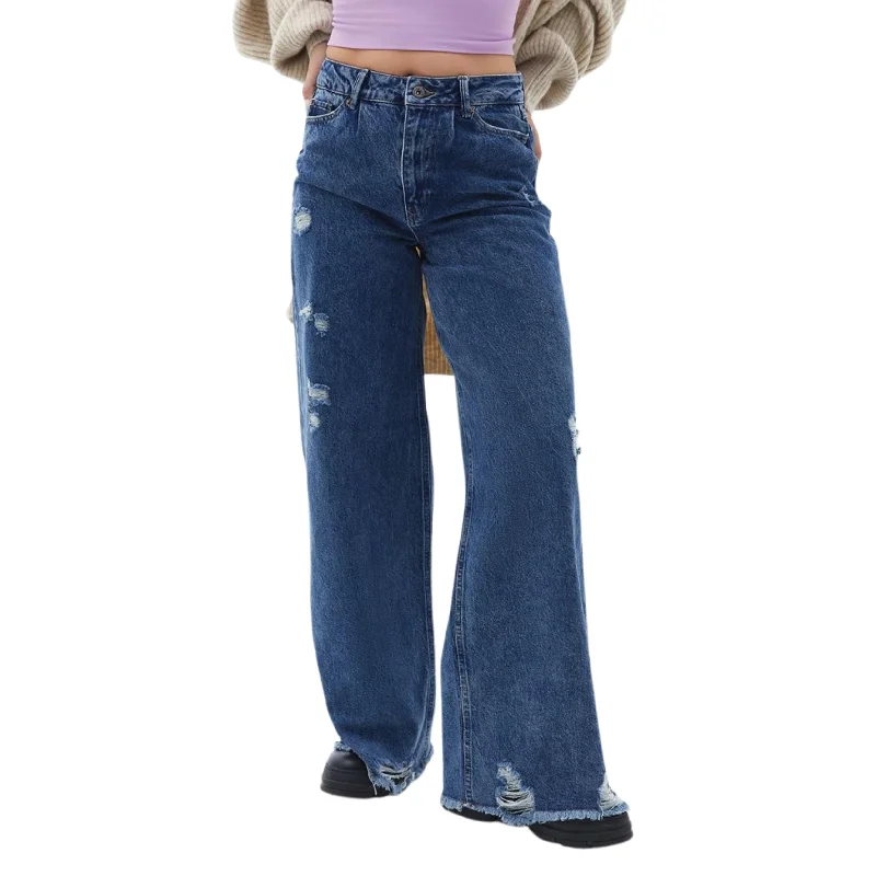OXXO - High Rise Baggy Fit Denim Pants Cozy Knit Pants