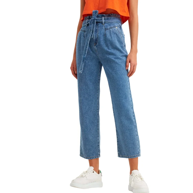 OXXO - High Rise Denim Pants with Belt Stylish Slim Trousers