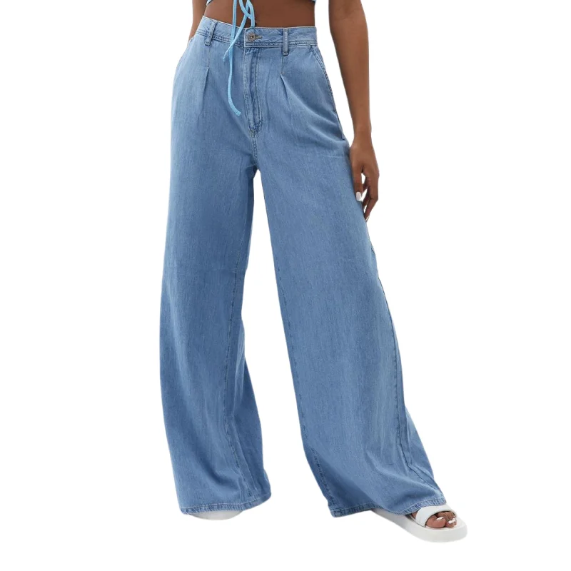 OXXO - Ultra High Rise Wide Leg Denim Pants Trendy Printed Pants