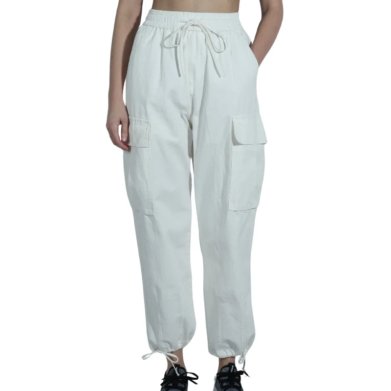 OREETA - Solid Flap Pocket Side Drawstring Hem Cargo Pants Stylish Casual Pants