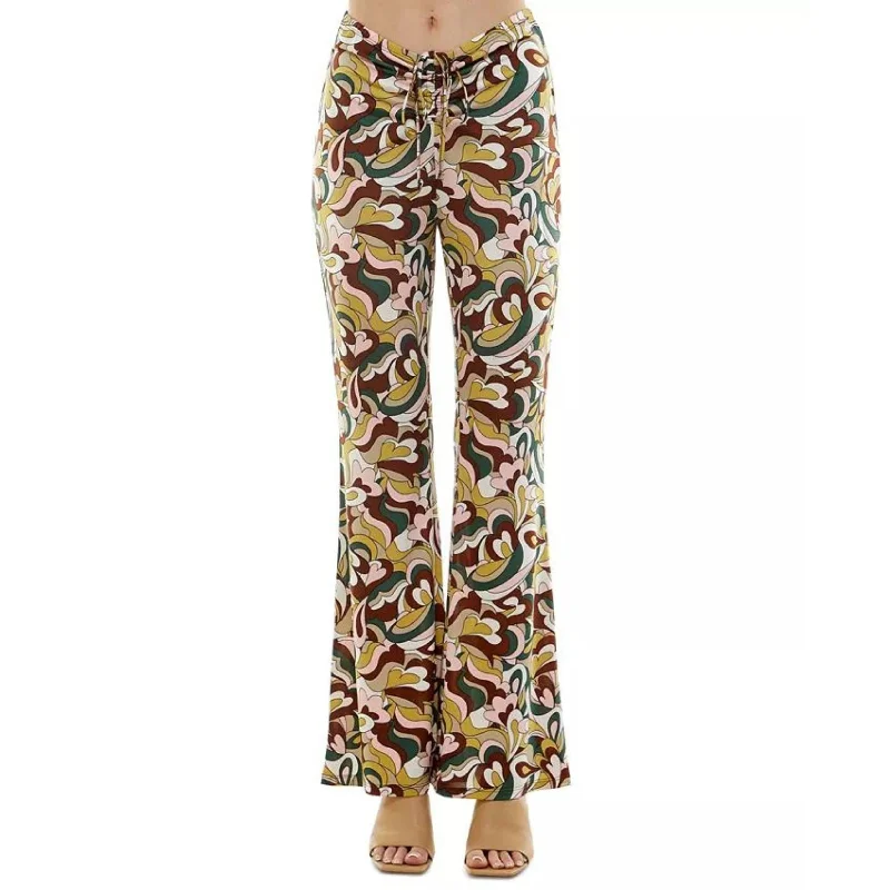 PLANET GOLD - Drawstring Flare Leg Pants High-Waist Yoga Pants
