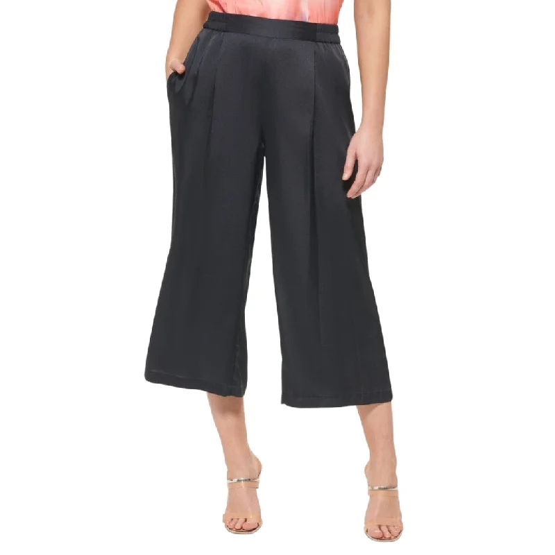 DKNY - Pull-on Wide-Leg Cropped Pants Fashionable Button-Up Pants