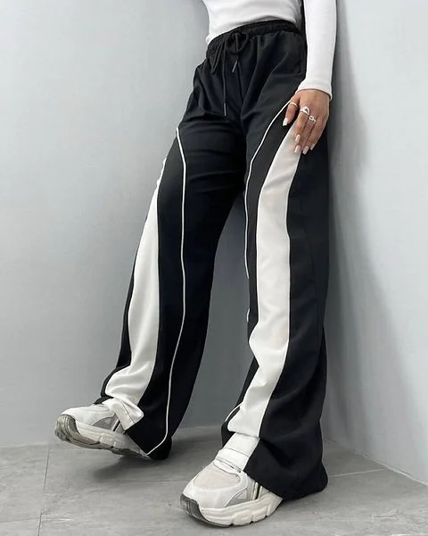 Stylish Y2K Retro baggy Straight Fit Wide leg Striped Contrast Tack Pant For men Women Fashion Chic Checkered Pants