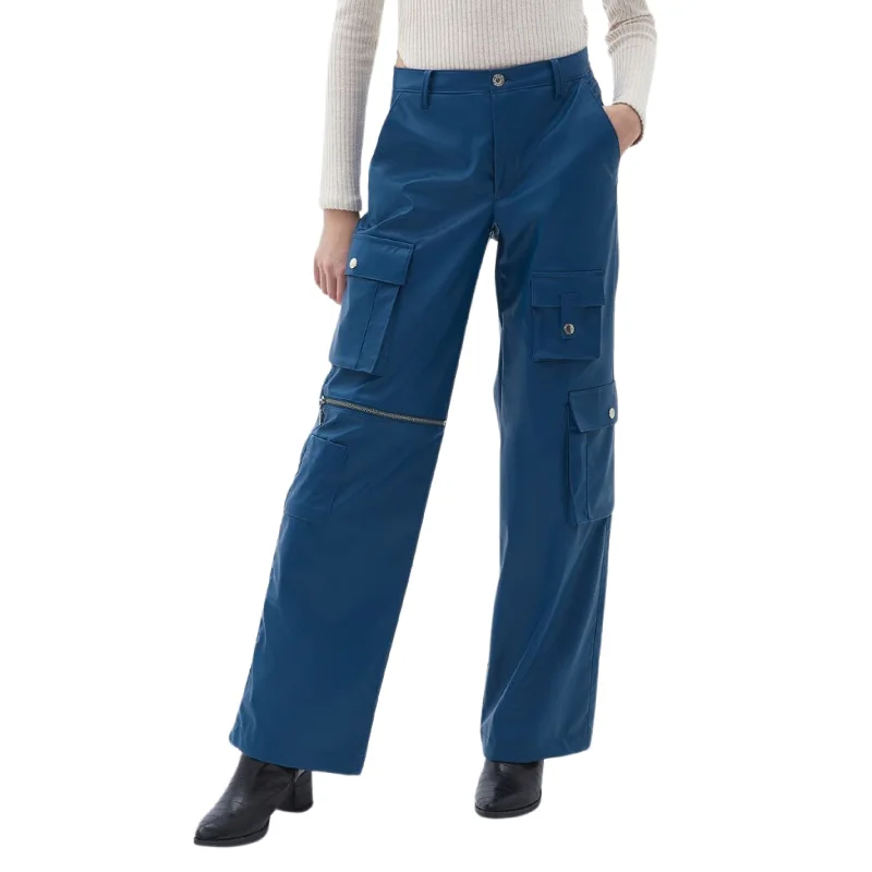 OXXO - Mid Waist Vegan Leather Straight-Fit  Pants Casual Yoga Pants