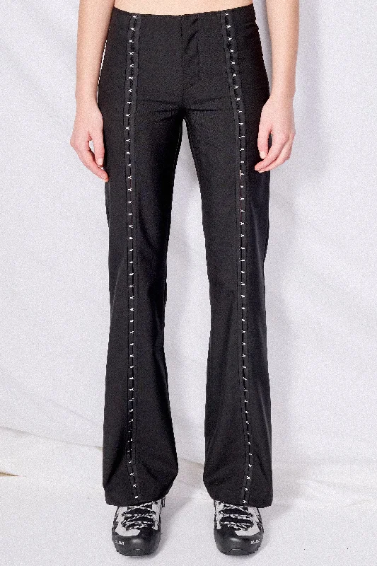 Black Suiting Hook Front Flare Pant Lightweight Linen Pants