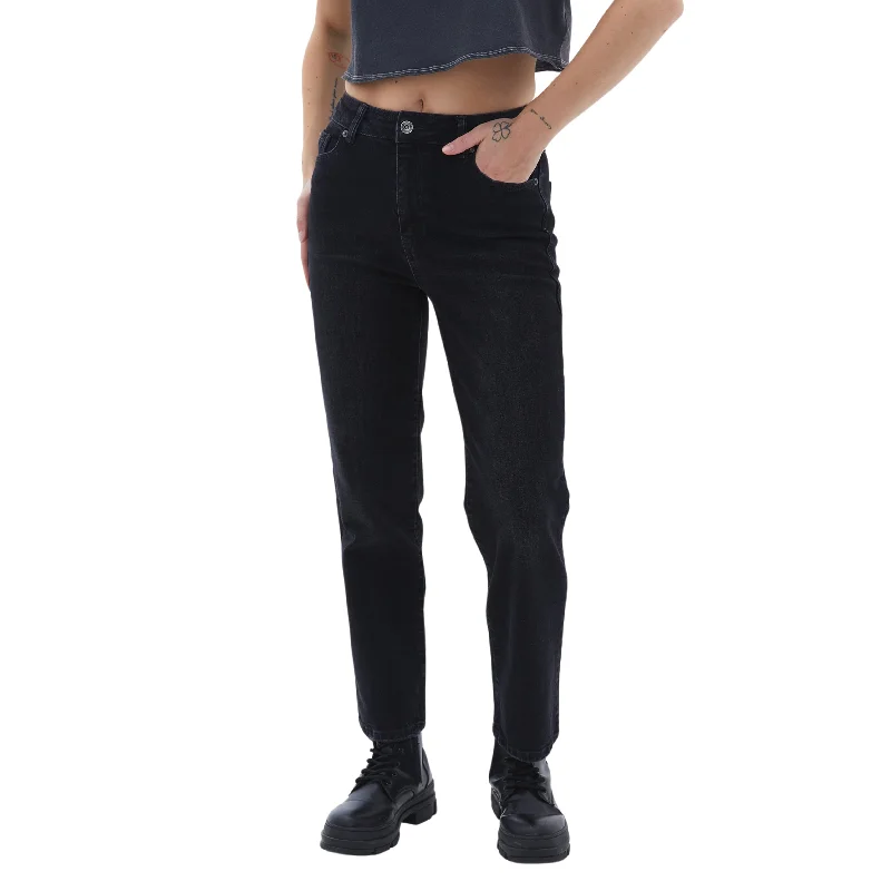 OXXO - High Waist Denim Pants Chic Faux Leather Pants