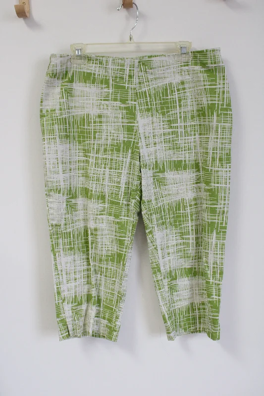 Talbots Green White Stretch Capri Pant | 14 Petite Slim Fit Casual Pants