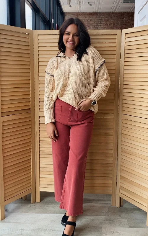 Uptown Girl Pants | Rust Stylish Slim Trousers