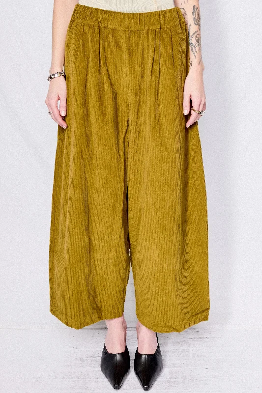 Dark Olive Corduroy Wide Pants Fashionable Sporty Pants