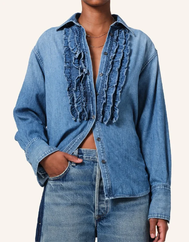 citizens of humanity ruffle tuxedo shirt Anti-Pilling Machine Wash Handmade