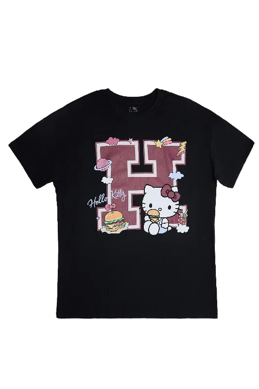 Hello Kitty H Graphic Relaxed Tee Collared Crew Neck Turtle Neck