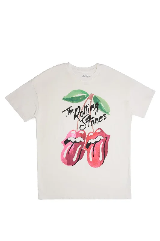 The Rolling Stones Cherry Graphic Relaxed Tee V-Neck T-Shirt Long Sleeve Cotton