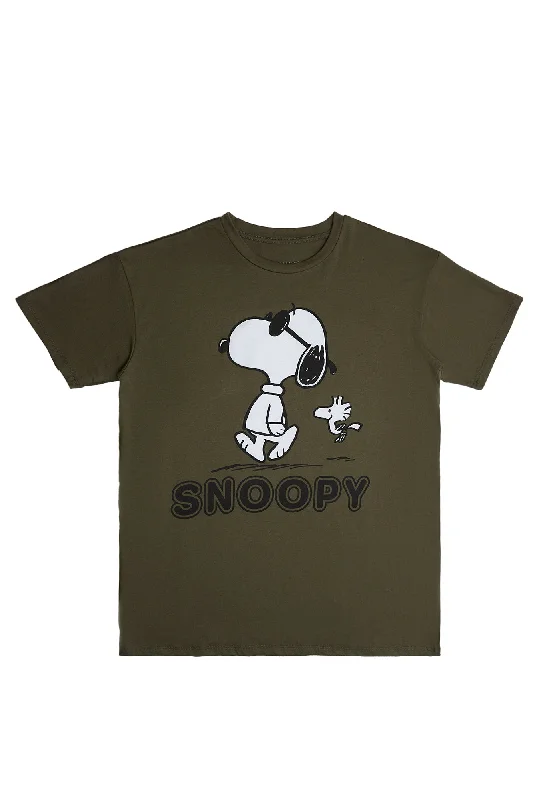 Peanuts Snoopy And Woodstock Graphic Relaxed Tee Basic T-Shirt Crew Neck Short Sleeve